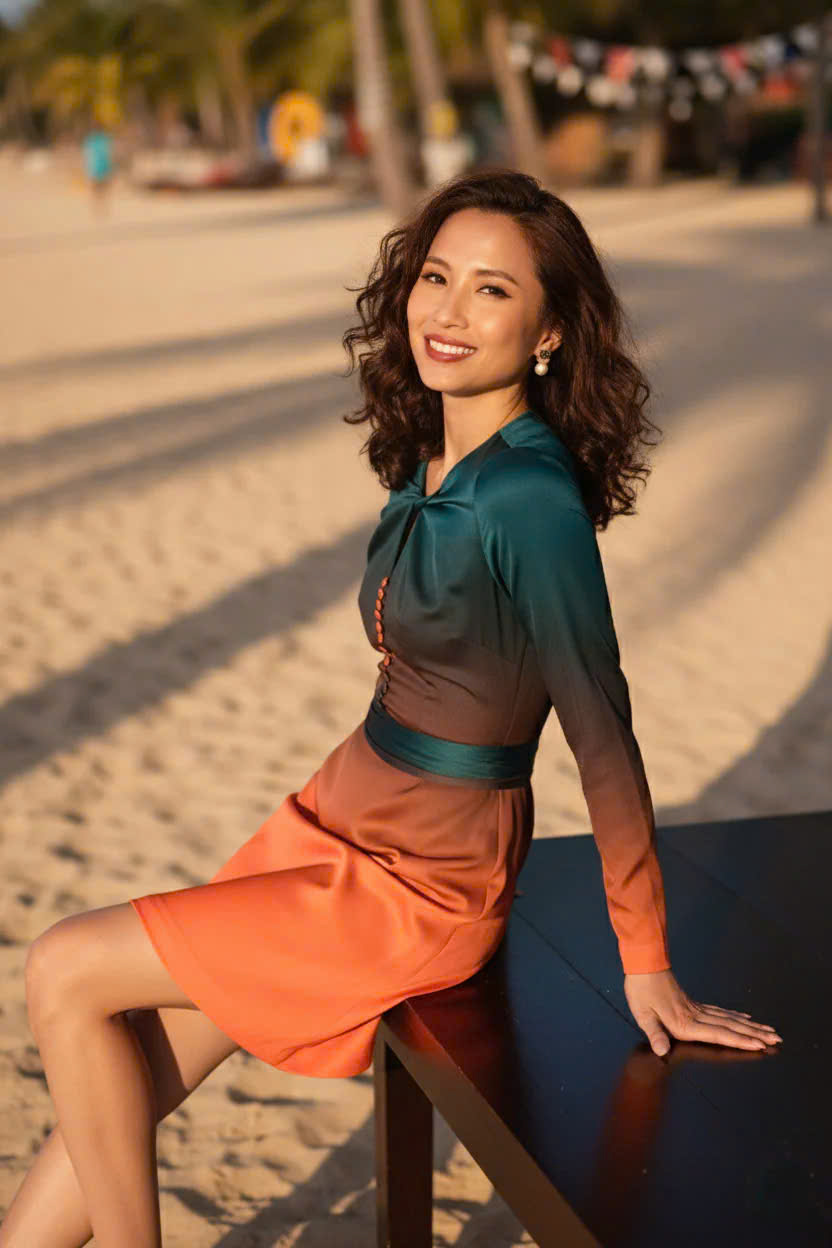 Đầm Mini Ombre Hoàng Hôn, Đầm Ngắn Mini Tay Dài Đi Tiệc thời trang thiết kế Hity Dre164