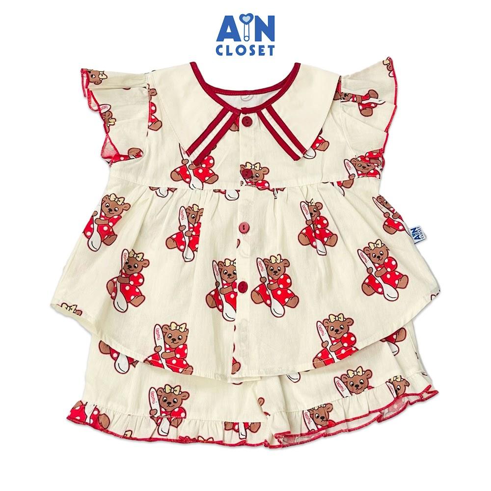 Bộ quần áo ngắn bé gái họa tiết Gấu Nâu cotton - AICDBGU6SL3B - AIN Closet