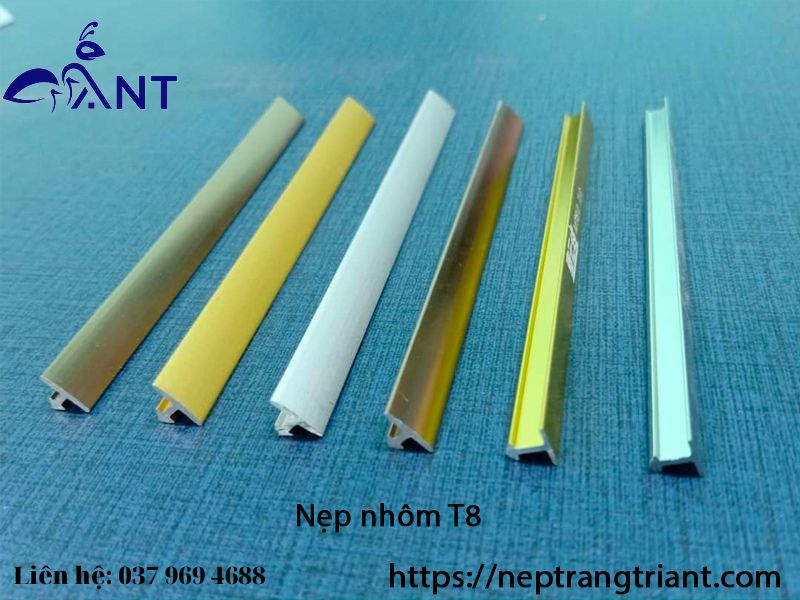 Nẹp nhôm T8, nẹp sàn gỗ, nẹp PVC, nẹp T trang Trí, thanh dài 2m7, giá bán theo thanh