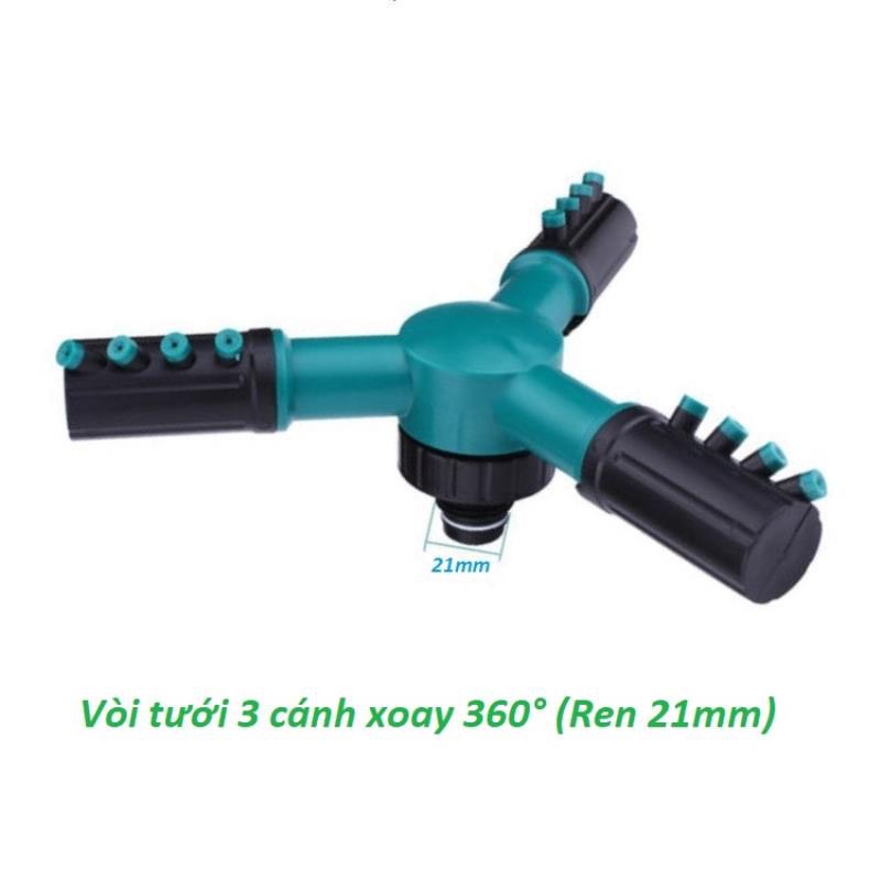 Đầu Tưới 3 Cánh Xoay 360°, Vòi Tưới 3 Cánh 360 Độ (Ren 21)