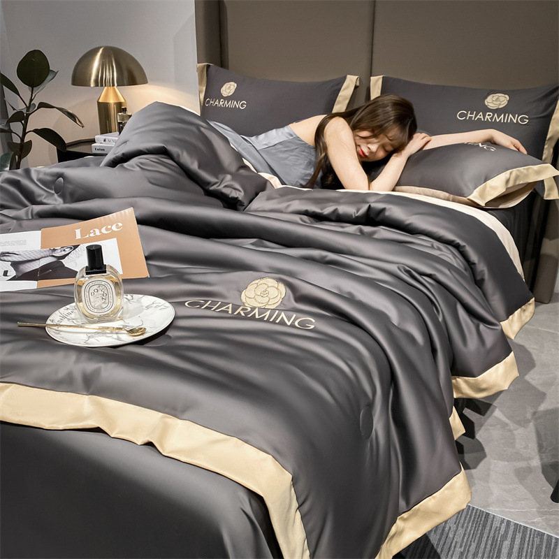 Bộ chăn ga gối 5 món cao cấp Chăn ga gối đệm mùa hè lụa CHARM sang trọng mềm mại