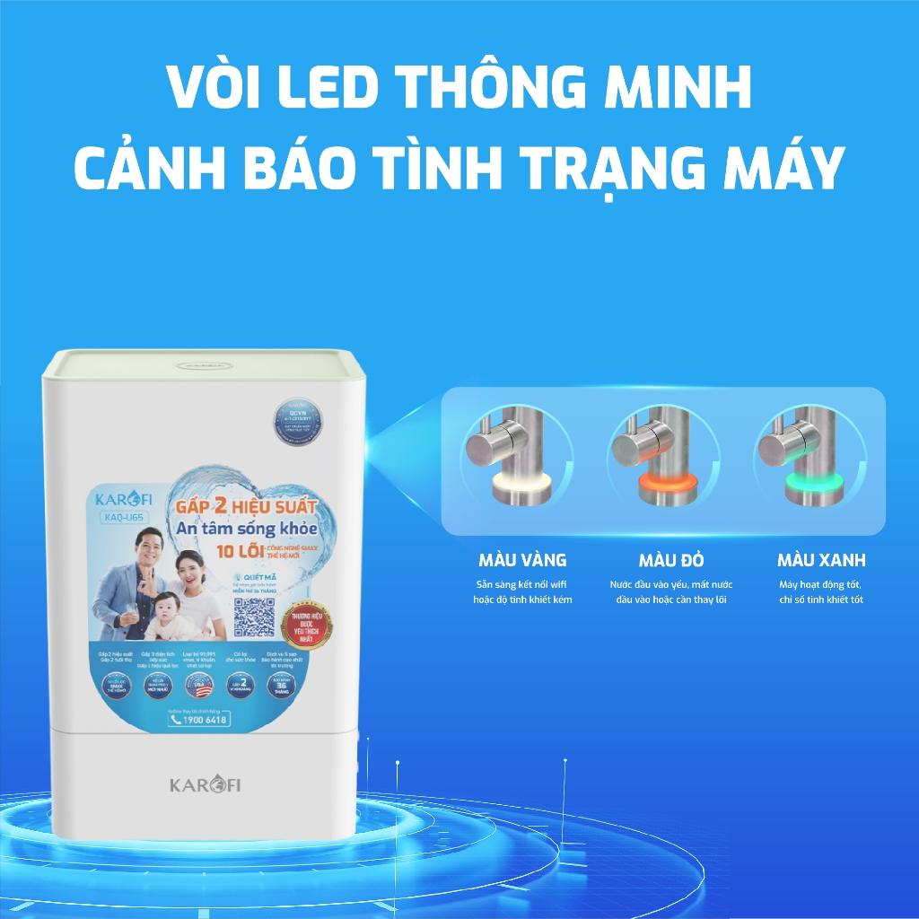 Máy lọc nước RO để gầm Karofi KAQ-U65 - 10 lõi, Lõi Smax Pro V, RO Mỹ 50 GPD, HP 6.0 - Lắp miễn phí - Hàng Chính Hãng