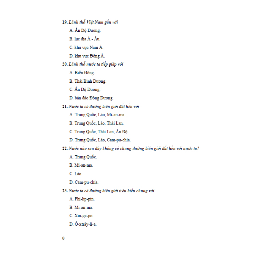 Sách - Trắc nghiệm địa lí 8