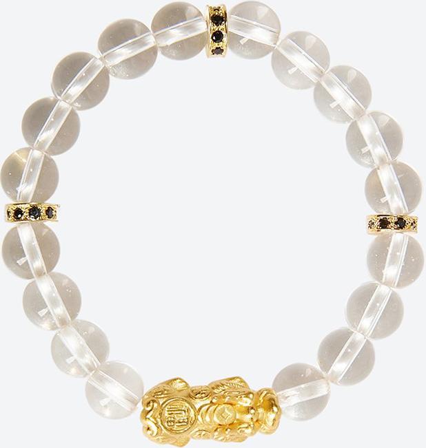 Vòng tay đá thạch anh trắng mix tỳ hưu bọc vàng 24k Ngọc Quý Gemstones