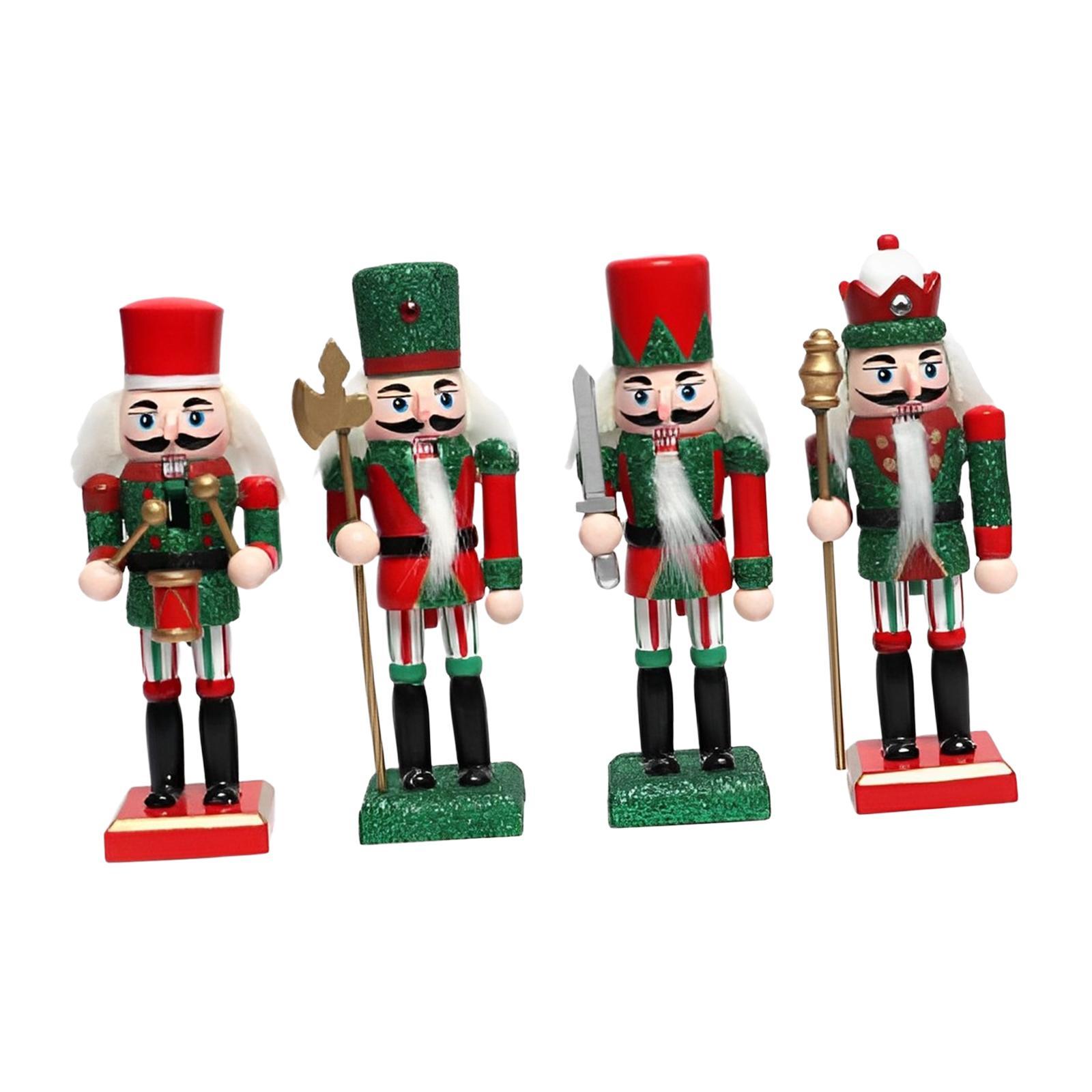Christmas Nutcracker Figurine Ornament Set Traditional Sturdy Multifunctional Stable Base Wooden Doll Table Decoration for House Warming Party