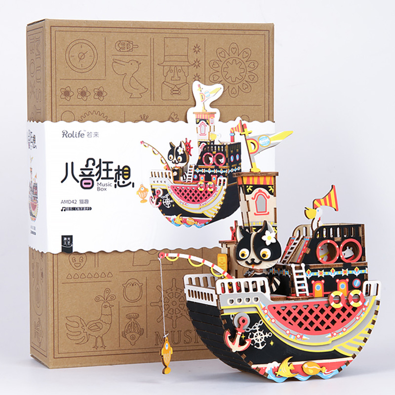 Mô hình Hộp nhạc Con mèo Vui Vẻ - AMD42 Fishing Kitty Music Box