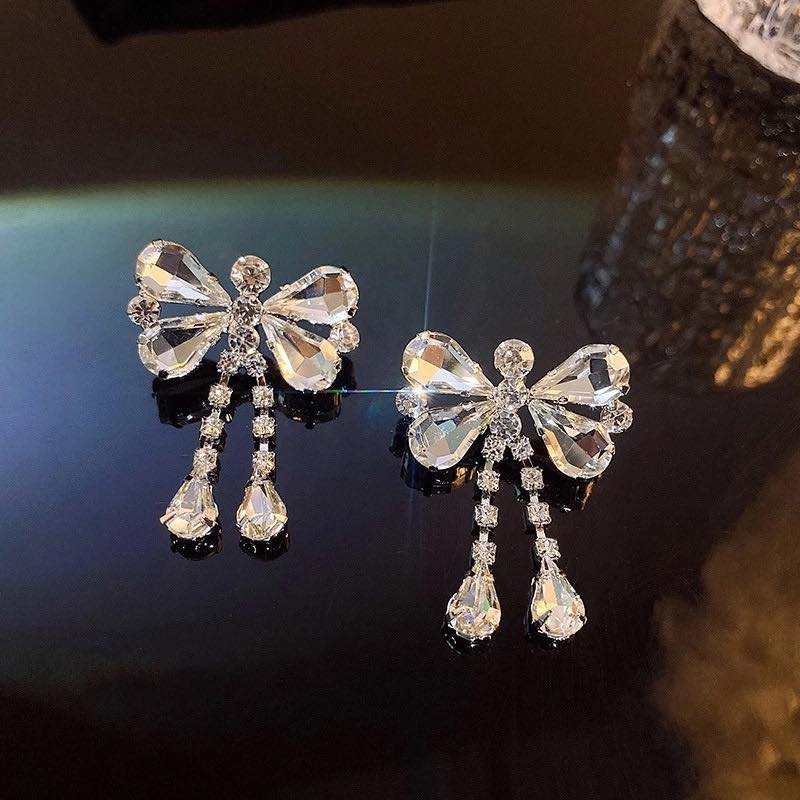 Earrings đeo tai thời trang Hàn Quốc hình nơ gắn đá cao cấp