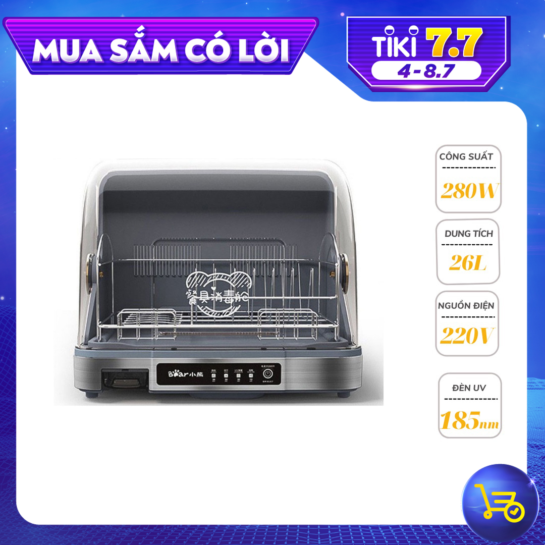 Tủ Sấy Khử Trùng, Máy Sấy Chén Bát Đĩa Gia Đình Công Suất 280W, Dung Tích 26L Công Nghệ Khử Khuẩn, Khử Trùng Bằng Tia UV  - Hàng Nhập Khẩu