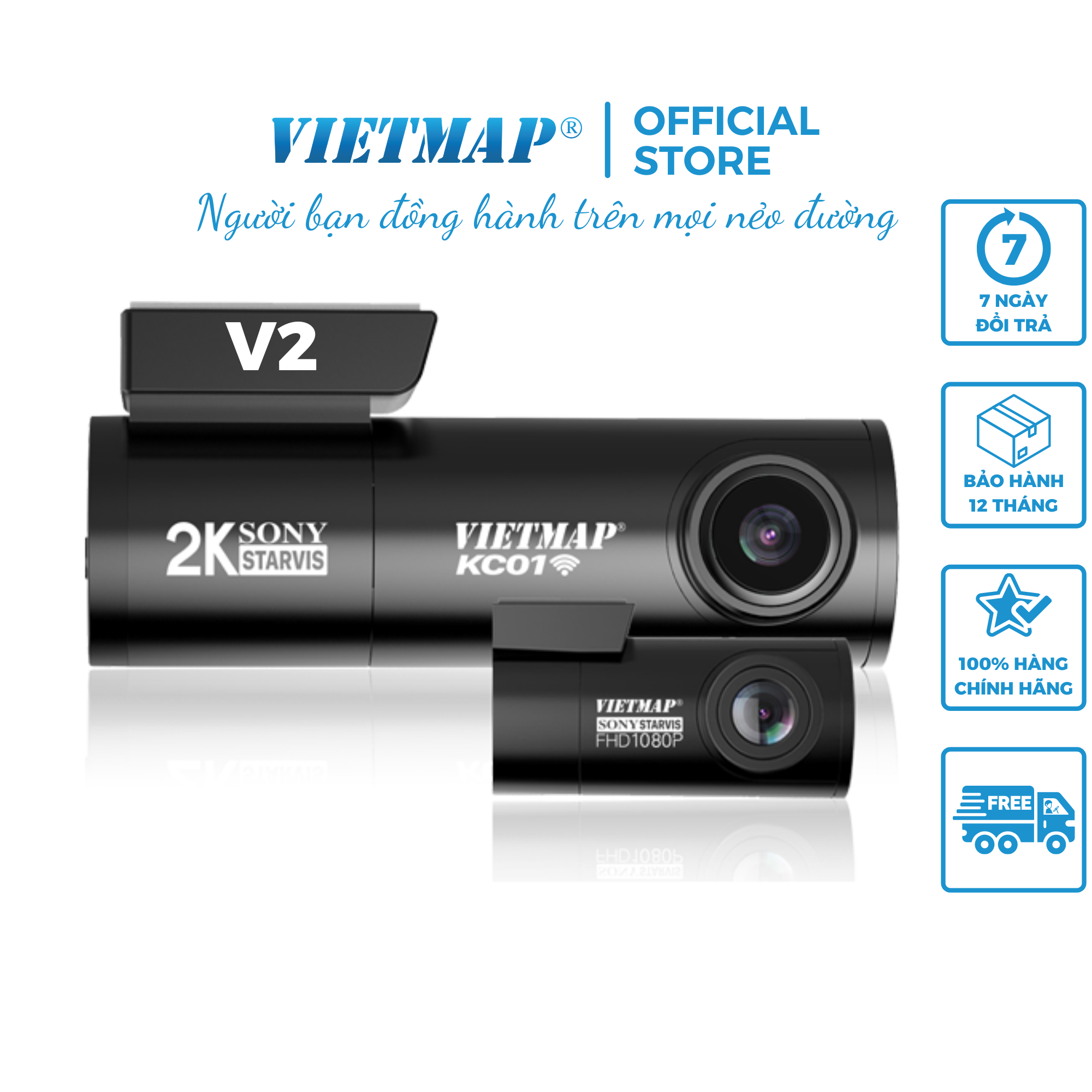 VIETMAP KC01 v.2 Camera hành trình Cảnh Báo Giao Thông ver 2.0 Cảm biến 2K Starvis