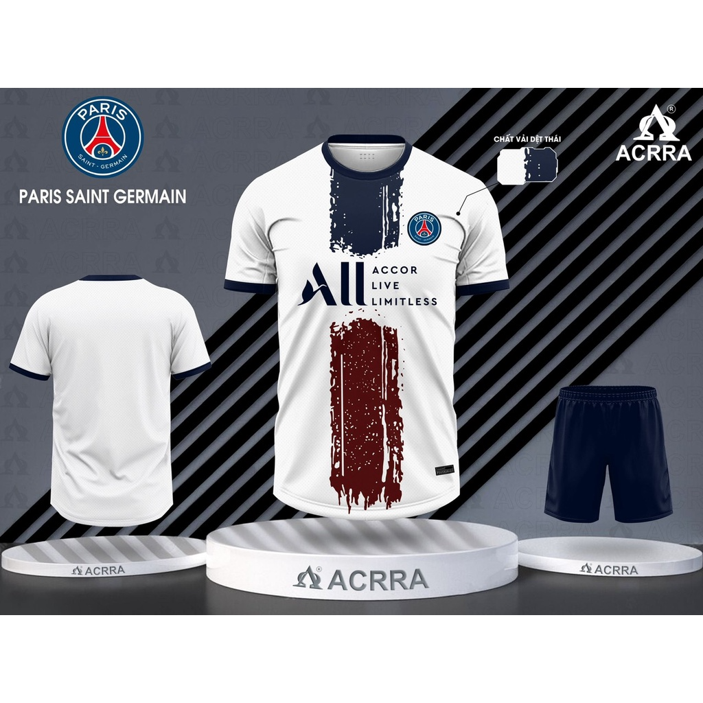 Bộ Quần Áo Bóng Đá ALL PSG, Màu sắc Áo Trắng Tím Đỏ + quần Tím Than - Tùy chọn in Tên