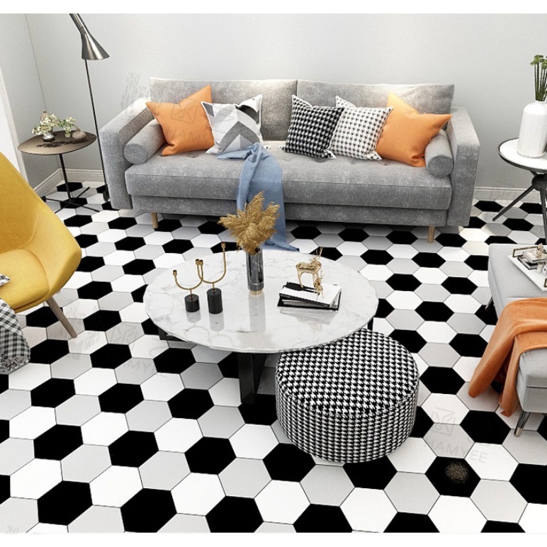Decal Giấy Dán Nền Sàn Nhà Trang Trí Nhà Cửa NGŨ GIÁC 3 MÀU HS2021 Có Keo Sẵn Khổ 60cm, GIÁ BÁN 1 MÉT DÀI