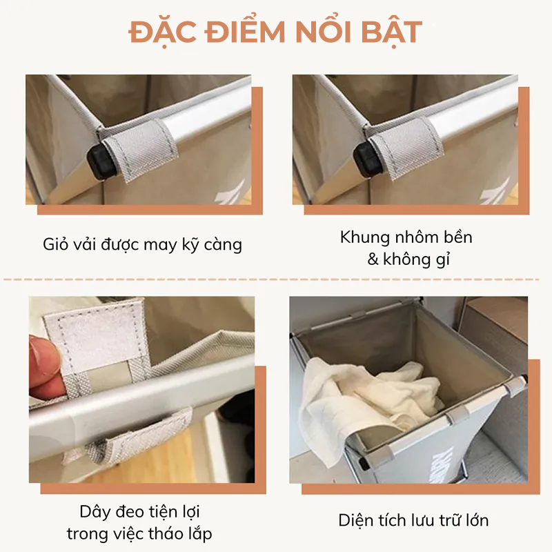 Giỏ đựng quần áo giặt nhiều ngăn,thiết kế chắc chắn, tiện dụng - K1463