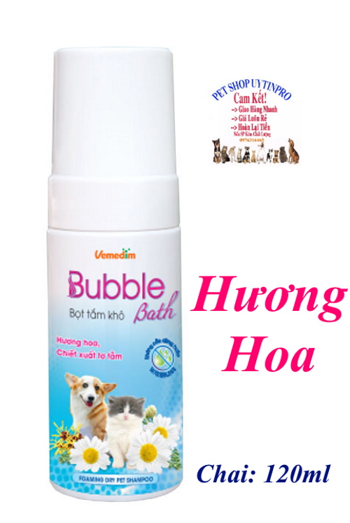 Bọt tắm khô cho Chó Mèo Vemedim Bubble Bath Chai 120ml Giúp khử mùi và làm sạch lông mà không cần dùng nước Sx tại VN