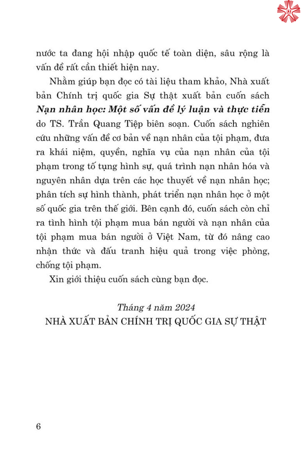 Nạn nhân học - Một số vấn đề lý luận và thực tiễn (bản in 2024)