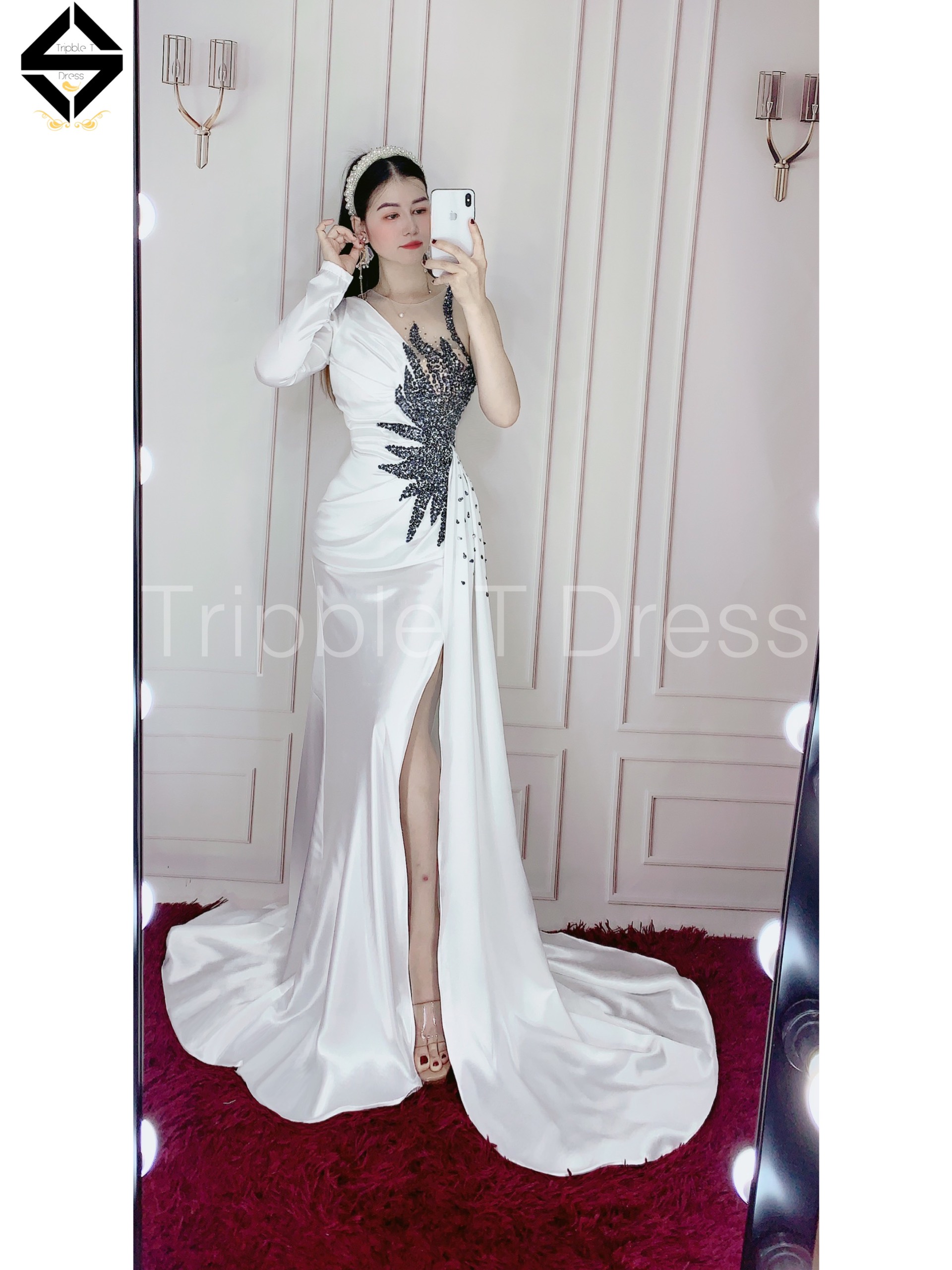 Đầm maxi body dạ hội dự tiệc kết cườm eo cao cấp TRIPBLE T DRESS - MS155Y- Size S/M/L