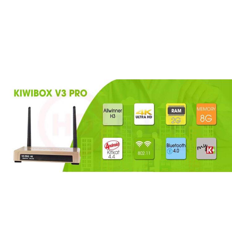 Tivi Box Kiwi V3 Pro - Chip 4X Ram 2GB Bluetooth 4.0 Tặng Chuột Không Dây Forter - Biến Tivi Thường Thành Tivi Thông Minh - Hàng Nhập Khẩu