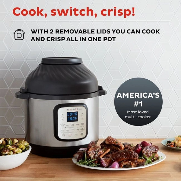 Bộ nồi áp suất điện đa dụng Instant Pot Duo Crisp 11 trong 1, dung tích 8 lít (11 in 1, 8L) Tích hợp nồi chiên không dầu