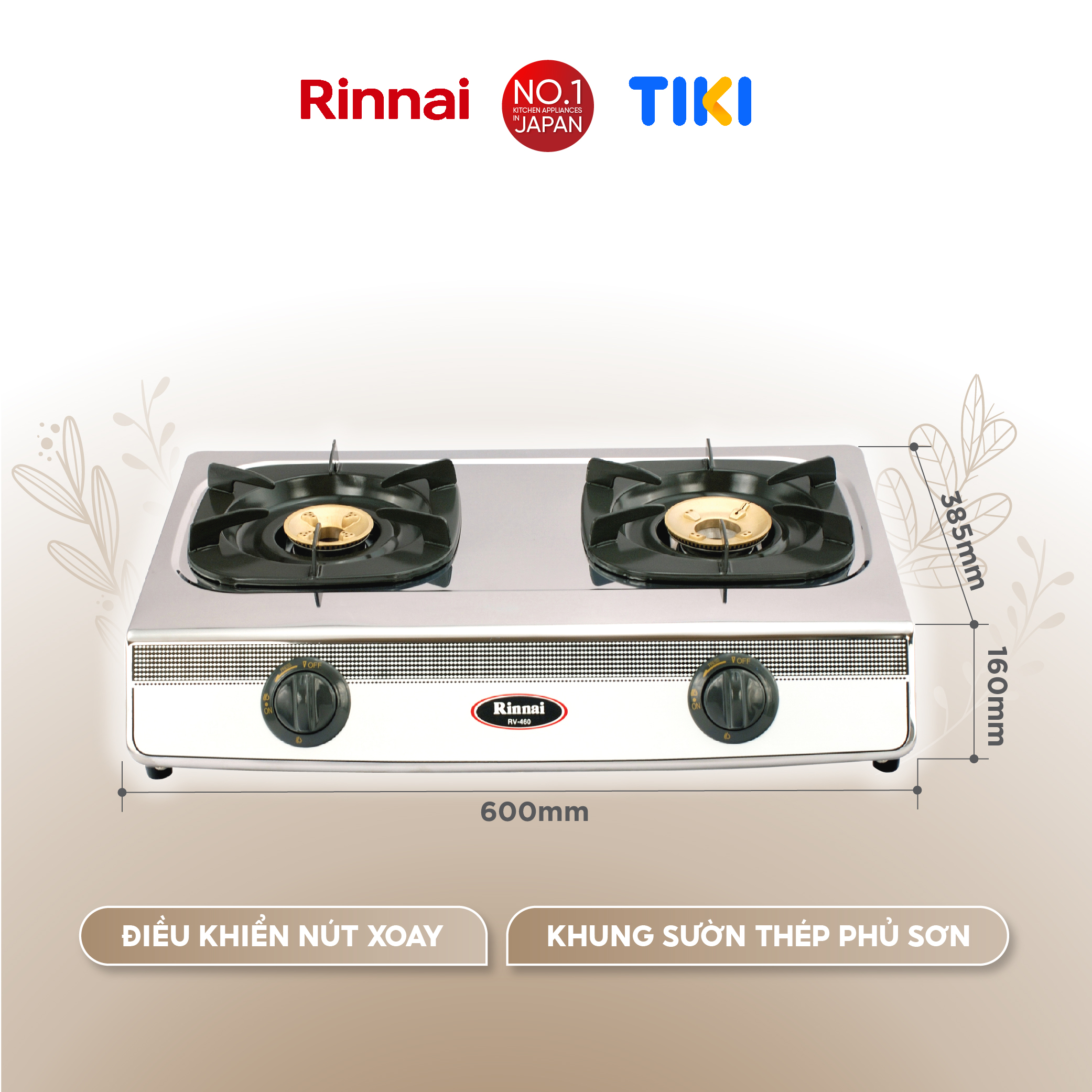 Bếp gas dương Rinnai RV-460(S) mặt bếp inox và kiềng bếp men - Hàng chính hãng.