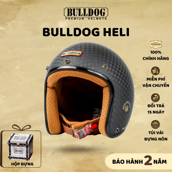 Mũ Bảo Hiểm 3/4 Cổ Điển BULLDOG Heli Carbon