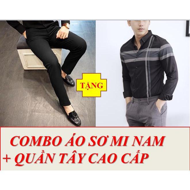 COMBO ÁO SƠ MI ĐEN AKHOI + QUẦN TÂY ĐEN NAM THỜI TRANG CAO CẤP