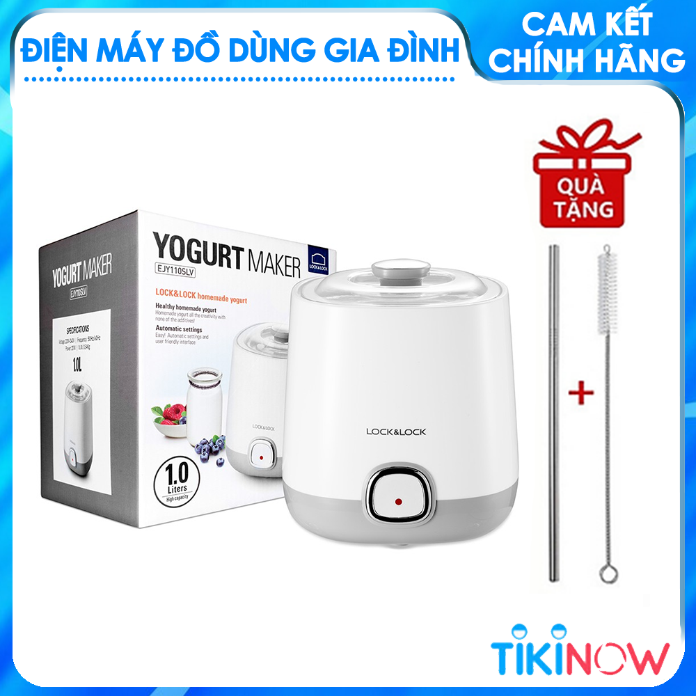 Máy Làm Sữa Chua Lock&amp;Lock EJY110SLV (1000ml) Nắp Trong Suốt Dễ Quan Sát Qúa Trình Lên Men - Hàng Chính Hãng Tặng Combo Ống Hút + Cọ Rửa