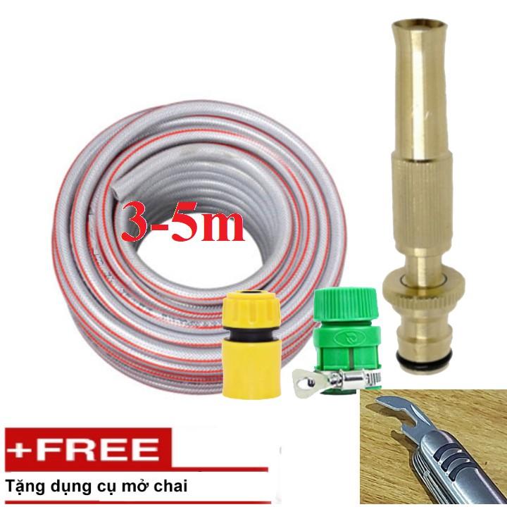 Bộ dây vòi xịt nước rửa xe, tưới cây . tăng áp 3 lần, loại 3m, 5m 206587 cút sập,nối nhựa vàng+ tặng mở chai
