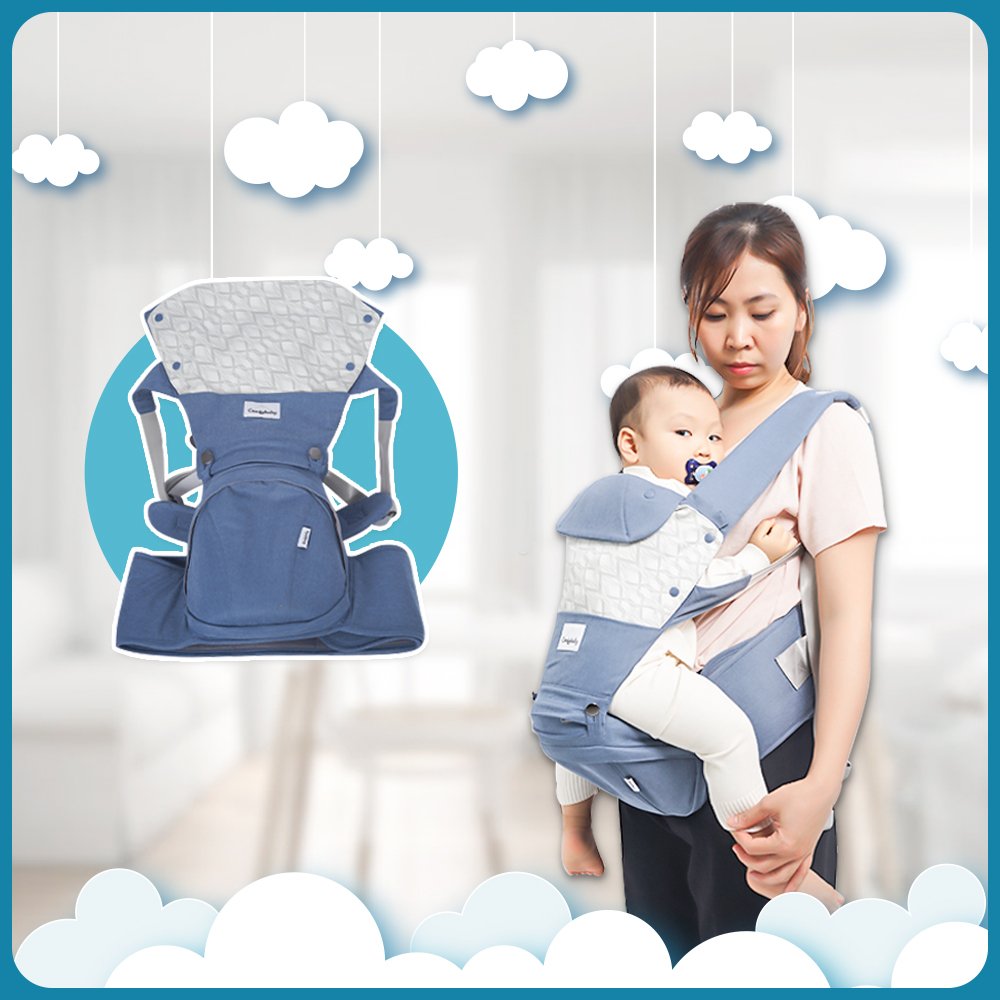 Địu ngồi trẻ em cao cấp siêu mềm - siêu thoáng 4 tư thế Comfybaby CF119HC003 cho bé từ sơ sinh tới 36 tháng có mũ đỡ đầu