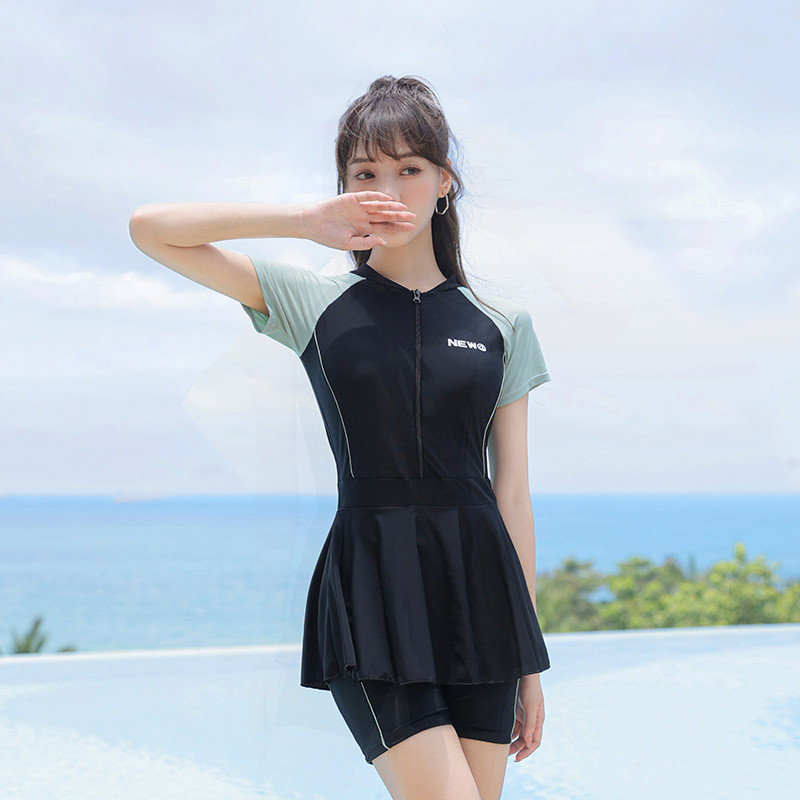 Đồ bơi nữ kín đáo đi biển, Đồ bơi nữ hai mảnh vải mềm mại co giãn phong cách Hàn Quốc