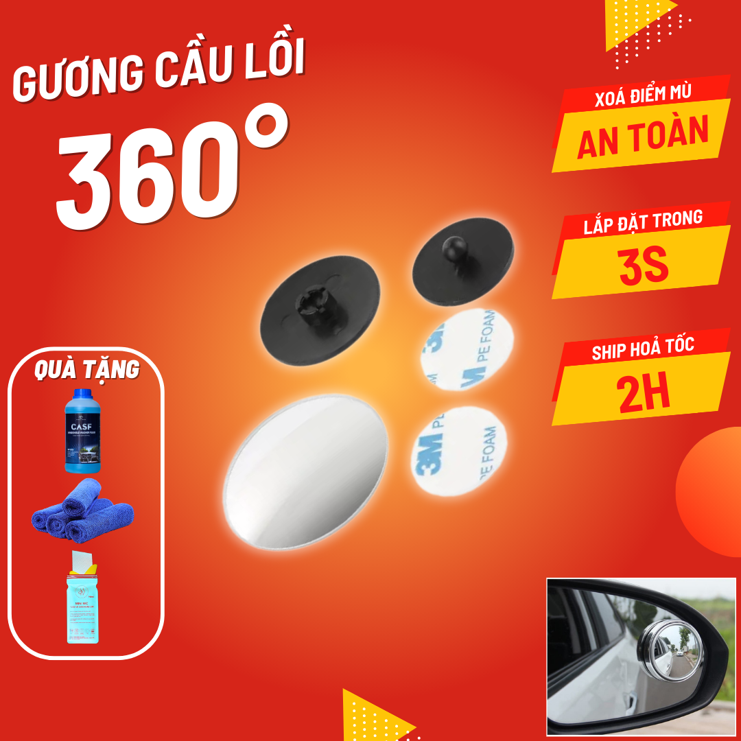Bộ 2 gương cầu lồi 360 độ gắn gương chiếu hậu ô tô, xe hơi