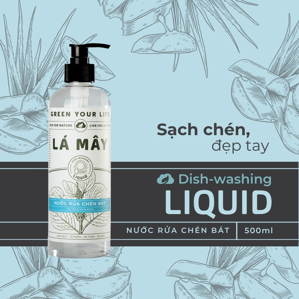 NƯỚC RỬA CHÉN BÁT (KHÔNG ĐẬM ĐẶC) TÍA TÔ &amp; NHA ĐAM LÁ MÂY 500mL