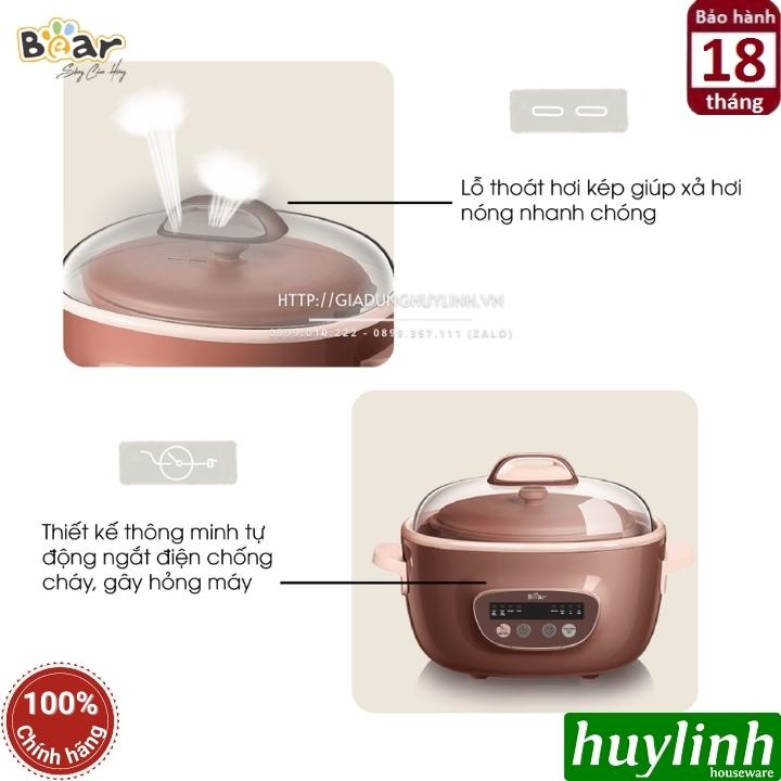 Nồi nấu cháo chậm thố đất tử sa Bear DDZ-C25R6 - 2.5 lít - kèm xửng hấp + 4 thố nhỏ - Hàng chính hãng