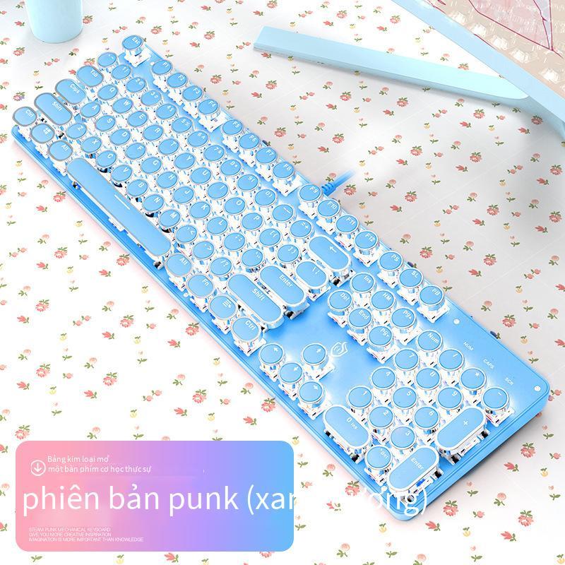 Đặc Biệt Cung Cấp Nguồn Trái Tim Bé Gái Màu Hồng Dễ Thương Vuông Punk Bàn Phím Tròn Lưới Đỏ Có Dây Xanh Trục Thực Bàn Phím Cơ