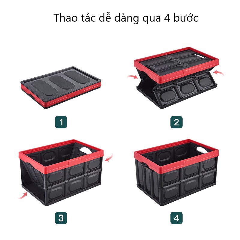 Thùng chứa đồ gấp gọn để cốp xe trên ô tô - Hộp nhựa đa năng 55L đựng đồ chơi, đồ dùng trong nhà (MÀU NGẪU NHIÊN)