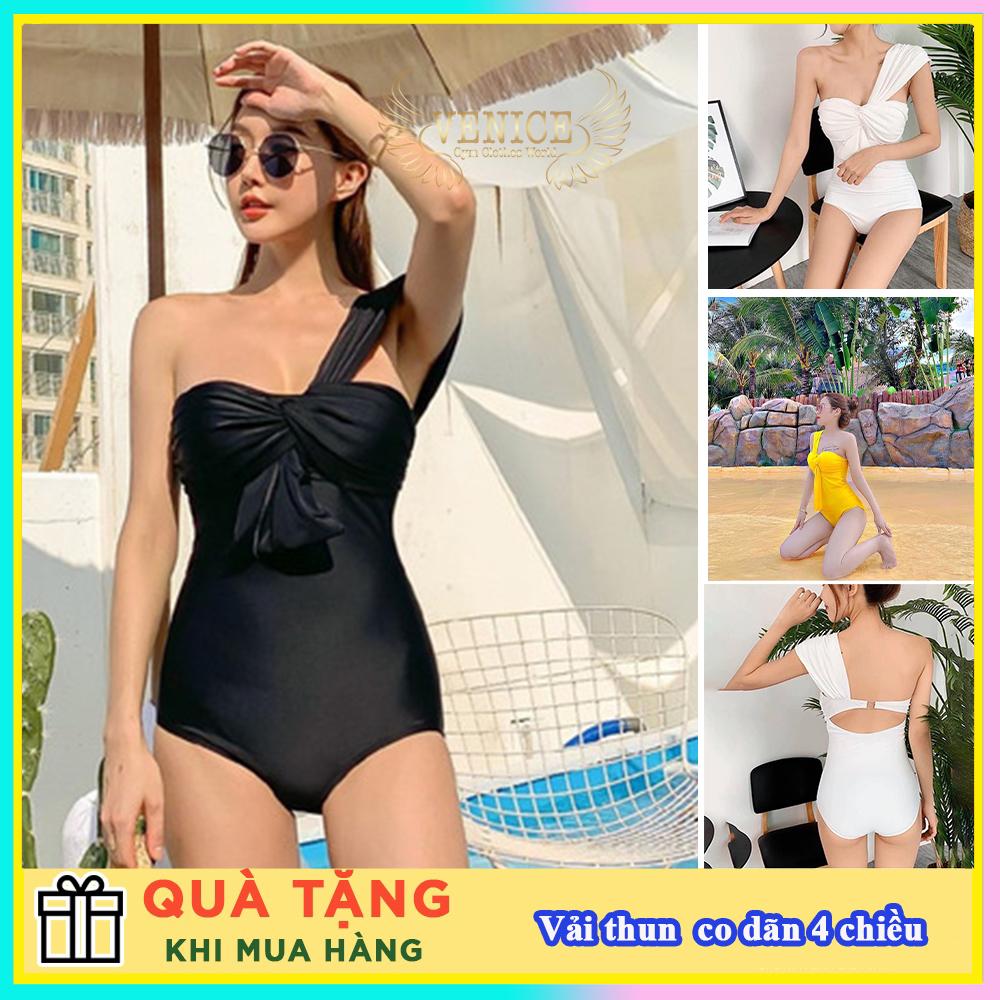 Đồ bơi nữ Bikini nữ 1 mảnh  liền thân nơ lệch vai Cúp ngực dày nâng ngực tôn dáng quyến rủ gợi cảm | LM016