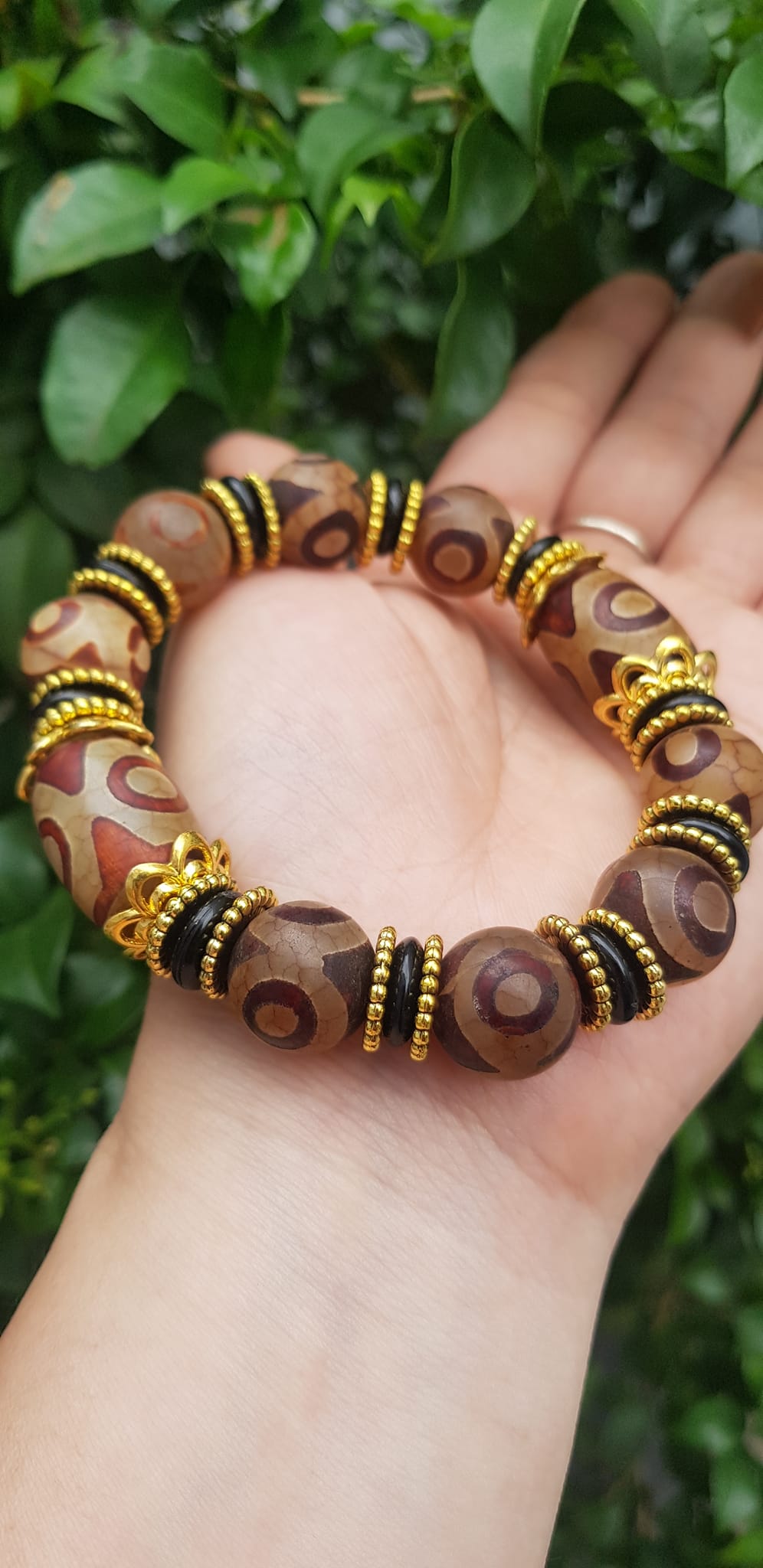 ️Vòng tay nam mã não tây tạng nâu 3 mắt kiểu Size vòng 14mm đẹp Ý nghĩa mang năng lượng tích cực may mắn cát tường cho gia chủ ạ