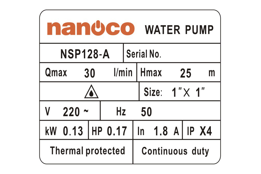 MÁY BƠM NƯỚC NÓNG TĂNG ÁP ĐIỆN TỬ NANOCO NSP128-A 128W- HÀNG CHÍNH HÃNG