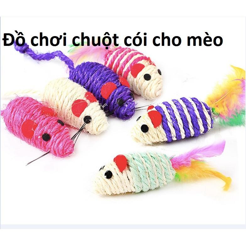 Đồ Chơi Chuột Bện Thừng Cói Đuôi Lông Cho Mèo