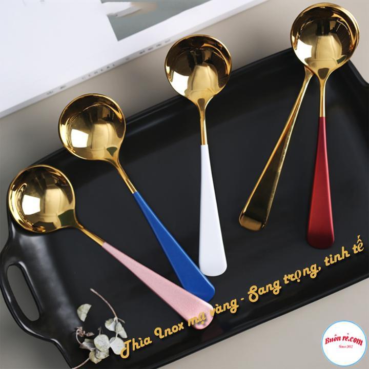 Combo 5 Thìa Ăn Cơm Bằng Inox Mạ Vàng Cán Dài Nhiều Mầu-00945