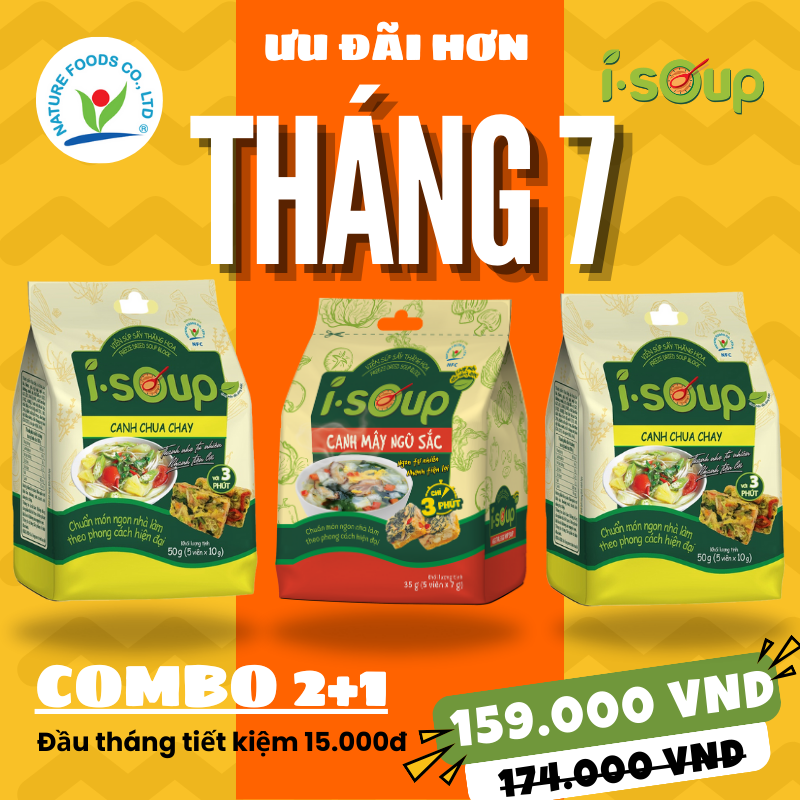 Combo 2+1 Túi Canh Mới ISOUP (2 Canh Chua + 1 Mây) - Canh Ăn Liền Sấy Thăng Hoa