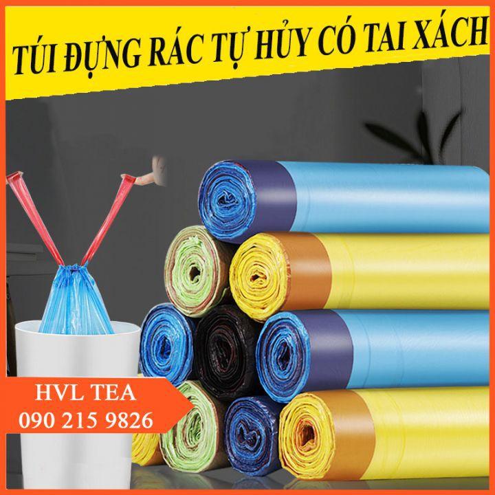 Cuộn Túi ni lông đựng rác có dây rút miệng/Túi Đựng Rác Tự Hủy Có Tay Xách