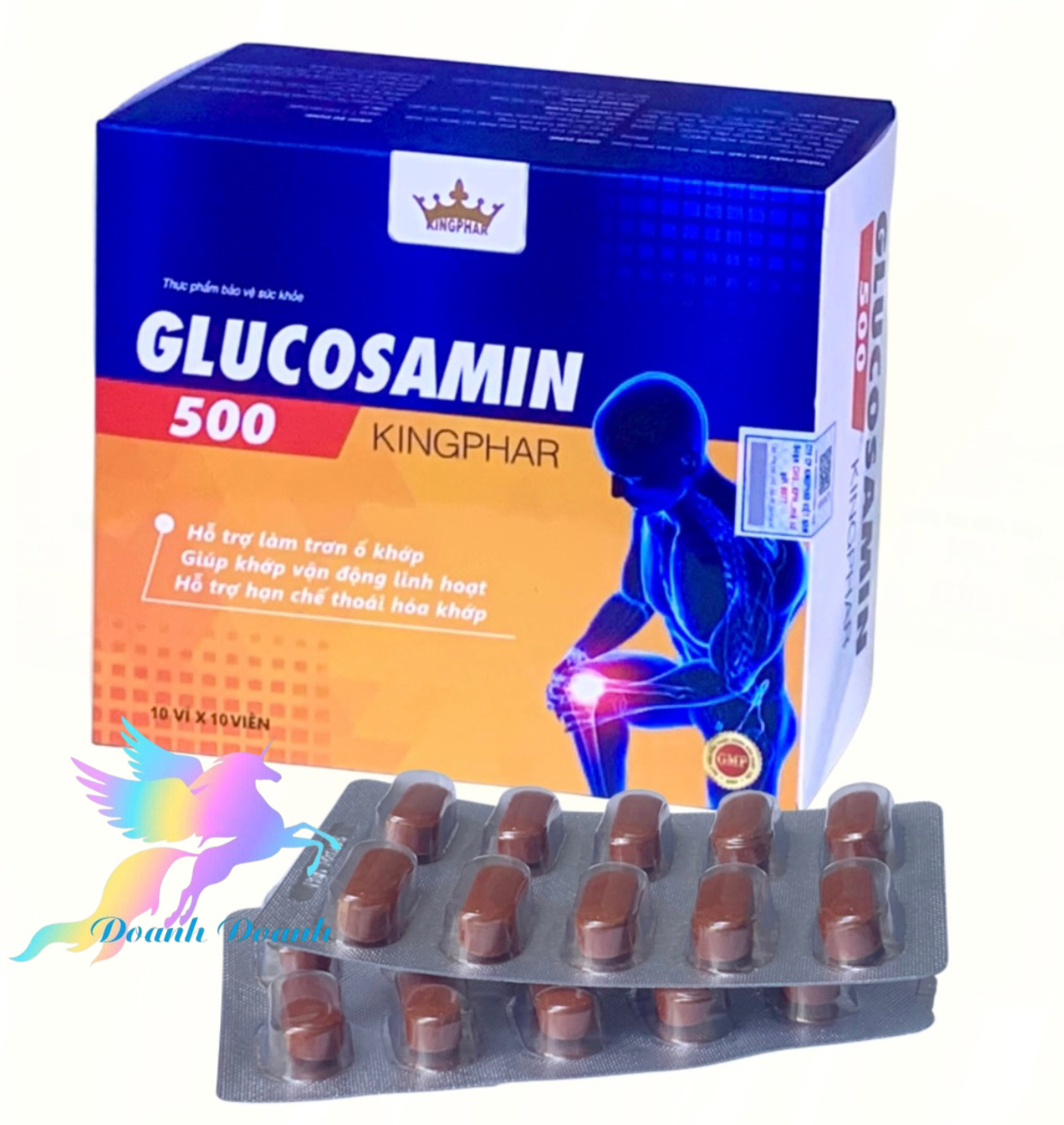 Viên uống bổ khớp Glucosamin 500 Kingphar, hộp 100v, hỗ trợ các vấn đề về xương khớp