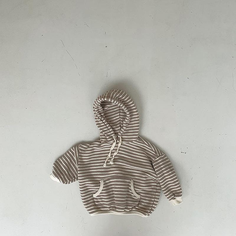 Trẻ Em Thường Quần Tây Nam In Sọc Áo Khoác Cho Bé Gái Bé Trai Quần Áo Thu Đông Hoodie Chui Đầu Trẻ Em Áo Nỉ Cao Cấp