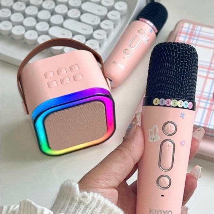 Loa Karaoke Mini K12 Sạc Pin Không Dây, Âm Thanh Hay Bass Chuẩn Tặng Kèm 2 Míc Hát Giao Màu Ngẫu Nhiên