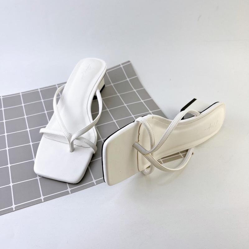 Dép cao gót nữ đế vuông thời trang dáng guốc sandal cao 5 phân mũi vuông quai mảnh cao cấp HISHOO h012