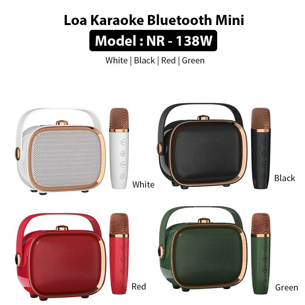 Loa Karaoke Bluetooth Mini có quai xách dễ thương NR 138W Kèm 2 Micro Không Dây - Nhỏ Gọn Tiện Lợi- Thích Hợp Trang Trí- Âm Thanh To