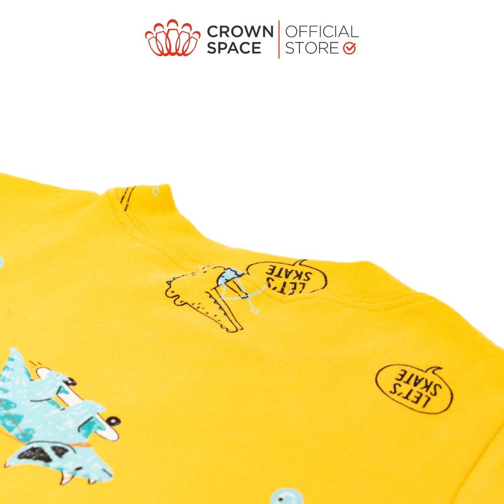 Bộ Mặc Nhà Dài Tay Bé Trai Crown Space Cao Cấp Vàng Pastel - Cotton Thoáng Mát Hình Khủng Long CKBL5911708 Size 19-27Kg