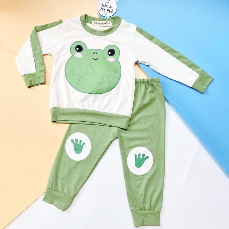 Bộ dài minky Mom cotton 100% họa tiết Ếch xanh-Size bé 7-18kg