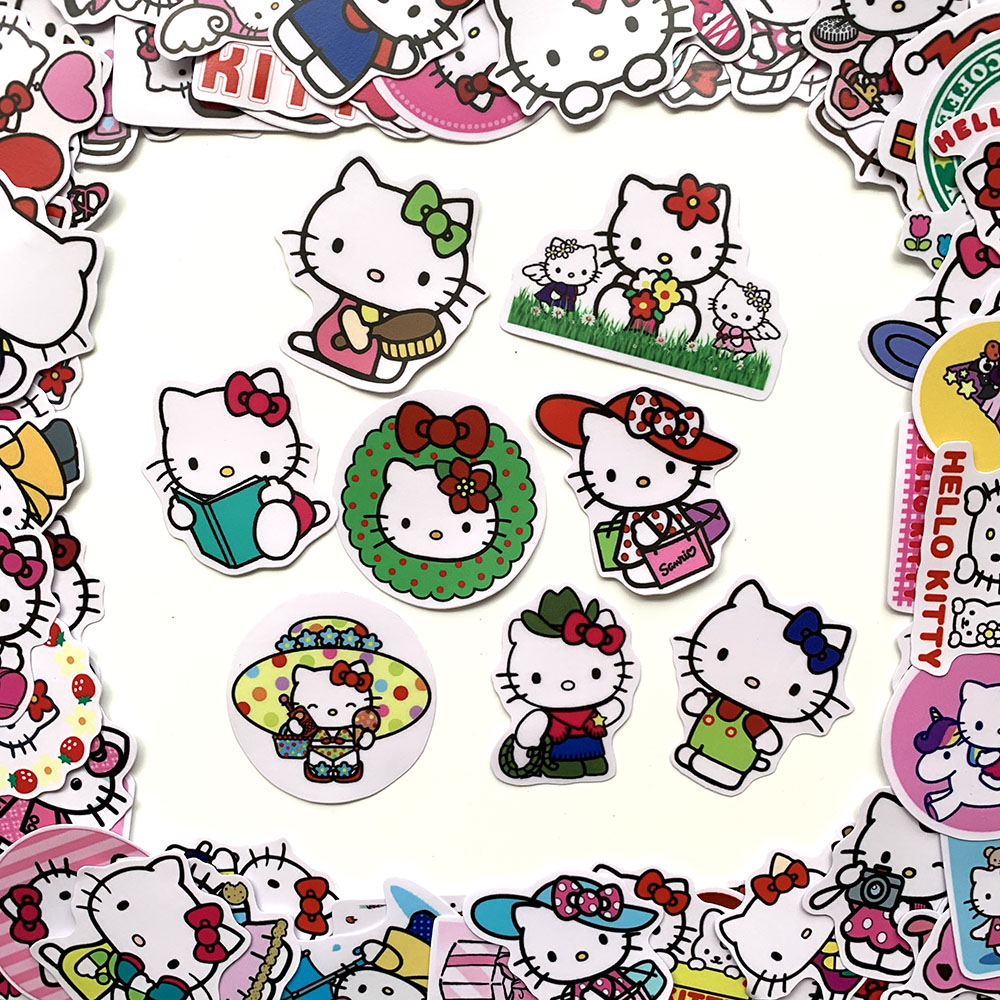 Bộ 50 Sticker Mèo Hello Kitty Hình Dán Decal Chất Lượng Cao Chống Nước Chủ Đề Dễ Thương Cute