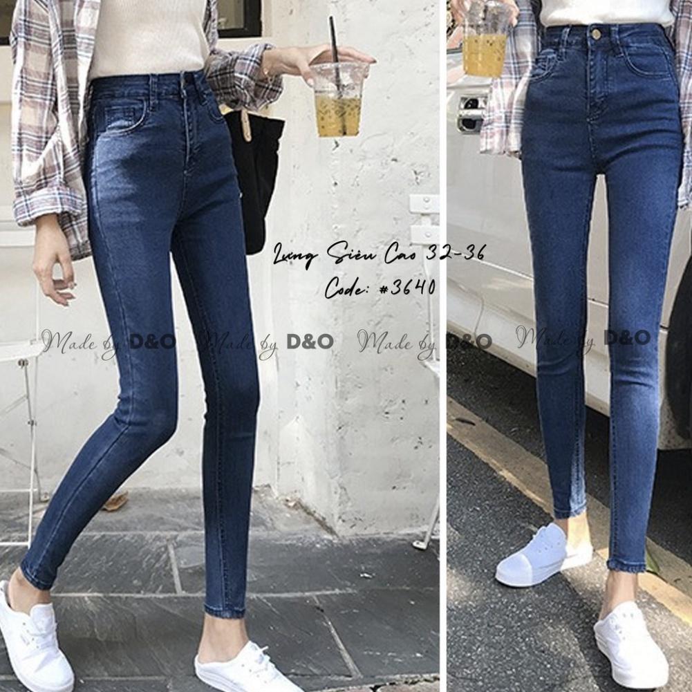 Quần Jeans Xanh Trơn Đậm / Rách Gối Size ĐẠI - Lưng Cao - Hàng siêu co giãn QJ007