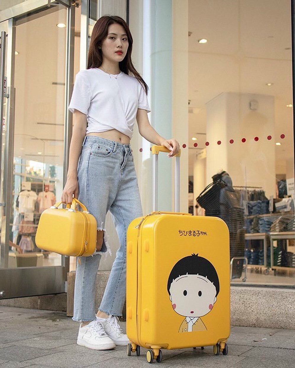 Vali du lịch hình cô gái Maruko dễ thương , Valy kéo có bánh xe chất liệu cao cấp Rẻ - Bền - Đẹp